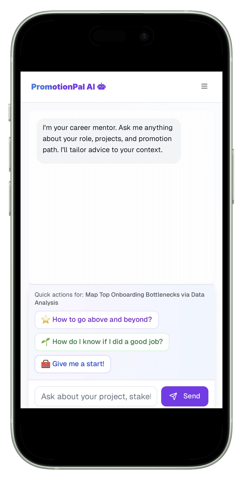 Quick prompts to work through actions with AI