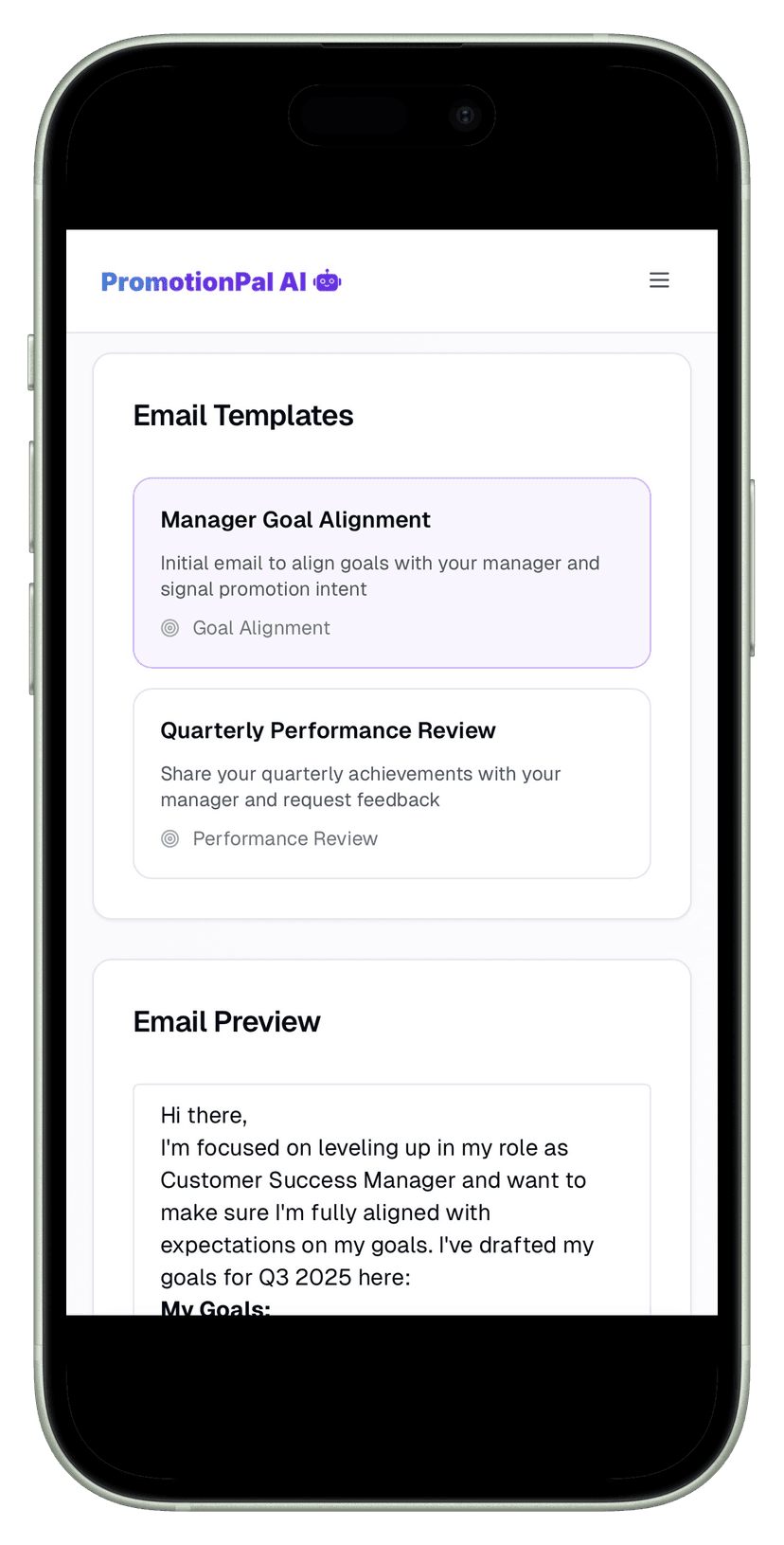 Manager advocacy emails auto-drafted from your achievements
